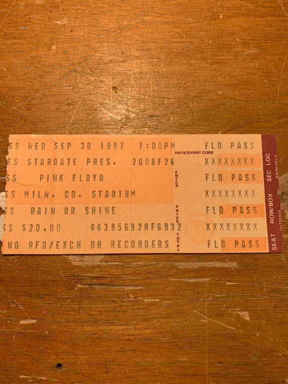 A Vintage Pink Floyd Concert Ticket from Milwaukee 1987 Jan 18th 2021 Schroeder Amplification