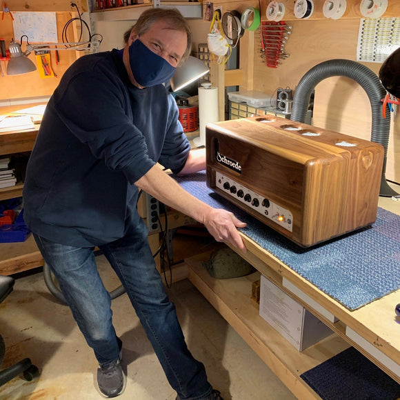 Doug Anderson with his early DB7 in for a new Solid Walnut Cab Schroeder Amplification