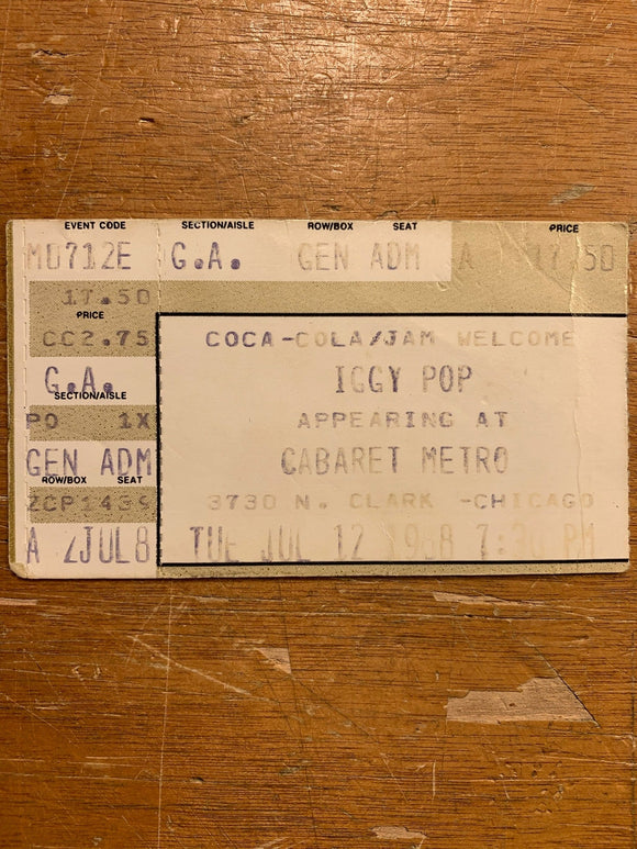 Iggy Pop Concert Ticket Schroeder Amplification