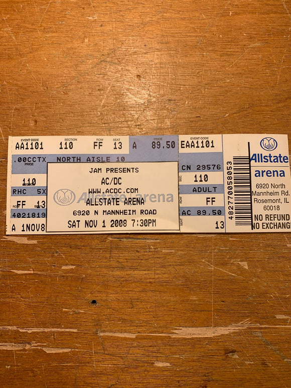 The Only AC/DC Concert Ticket I Have Schroeder Amplification