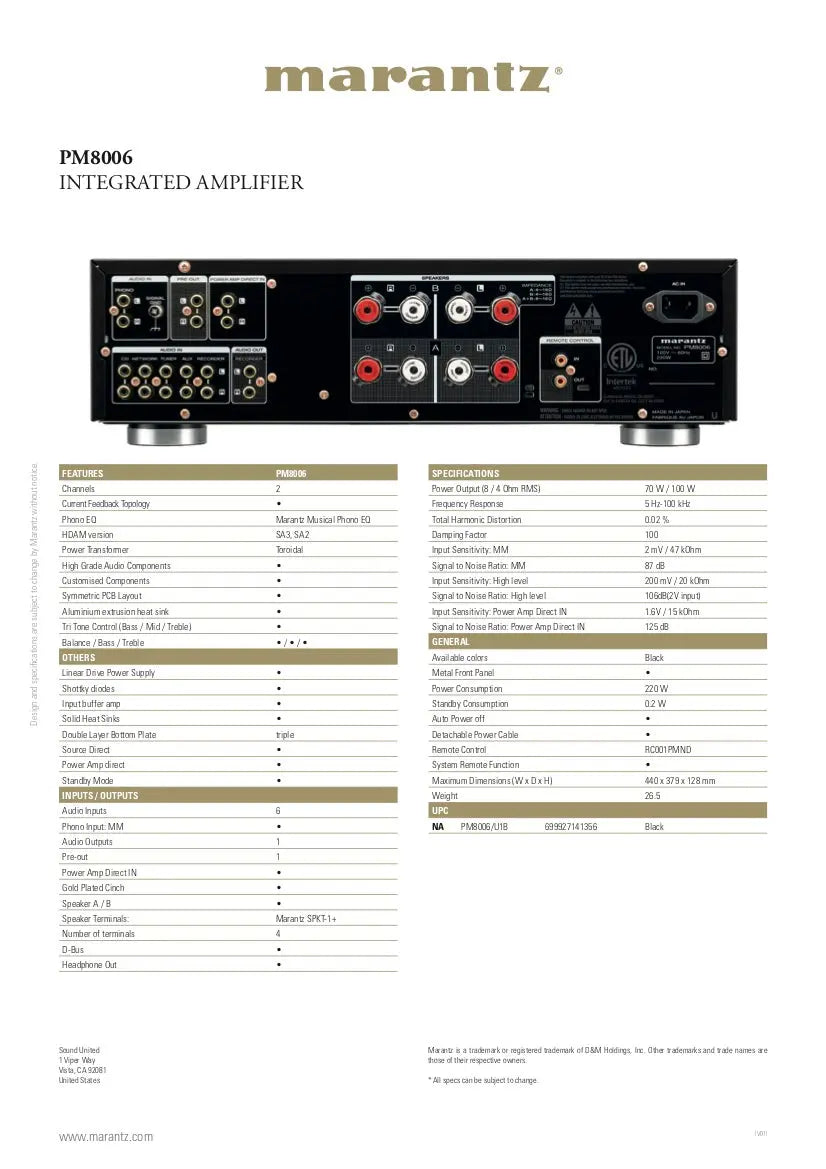 Marantz PM8006 Integrated Amplifier with New Phono EQ – Schroeder  Amplification